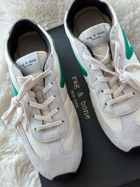 rag & bone White & Green Retro Runner Slim Sneakers